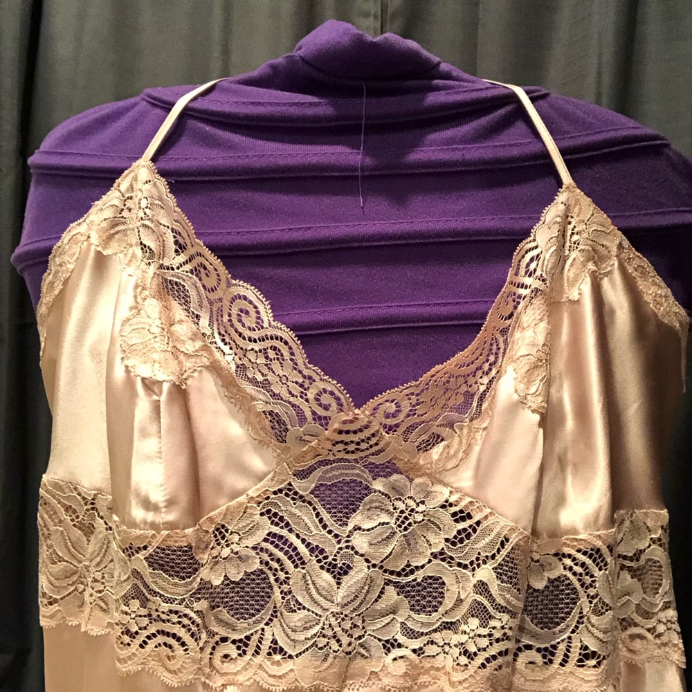 Frederick's of Hollywood - Elegant Lace Trim Satin Chemise - Pink